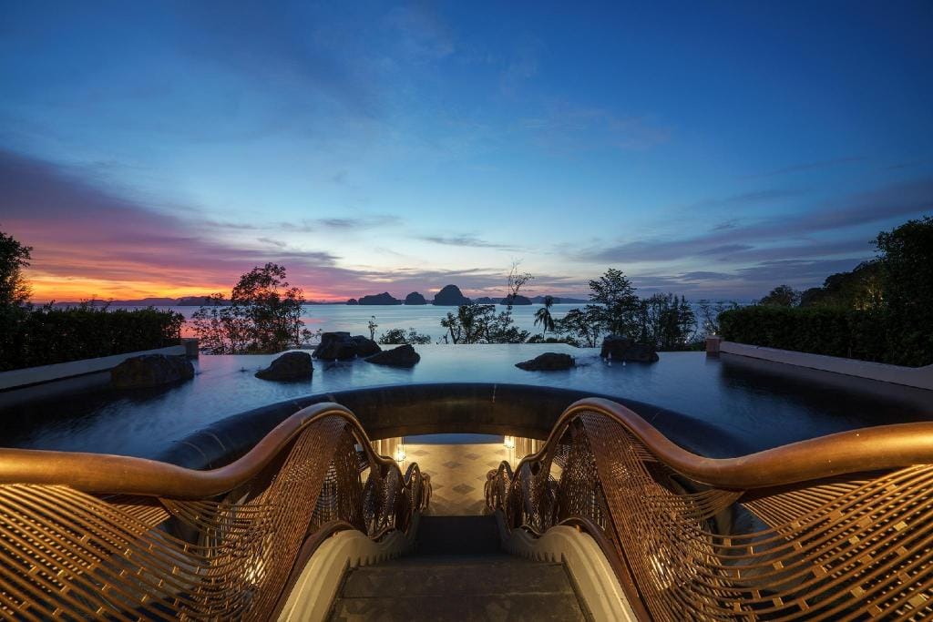 A private pool villa at Banyan Tree Krabi on Tubkaek, with the pool opening onto the garden
