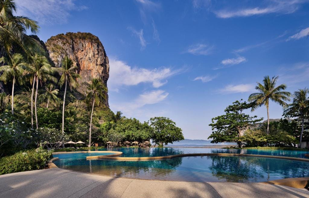 A pavilion and pool in the gardens at Rayavadee, Railay, Krabi
