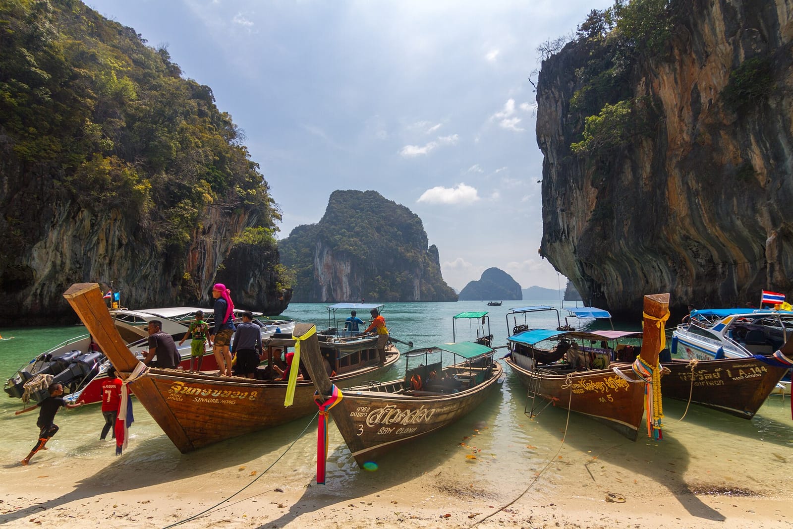 Longtail boats at Ko Lao Lading, a lunch stop on the Hong Islands tour from Krabi