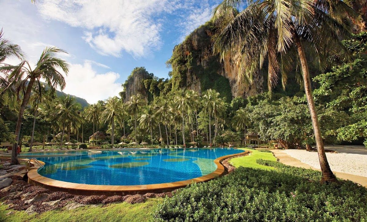Rayavadee Resort pavilions set in tropical gardens at Railay Beach, Krabi Rayavadee Resort pavilions set in tropical gardens at Railay Beach, Krabi